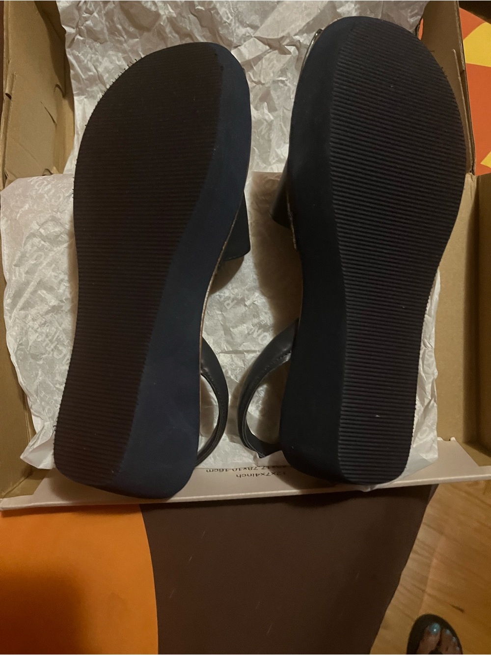Kenneth Cole Reaction Navy Leather Open-Toe Wedge Slingback Sandal Wide - Picture 4 of 6